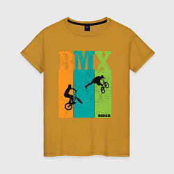 Футболка хлопковая женская BMX велосипед, цвет: горчичный