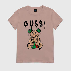 Футболка хлопковая женская Гусси - мишка, гуси, цвет: пыльно-розовый