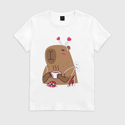 Футболка хлопковая женская Капибара с шоколадкой, цвет: белый