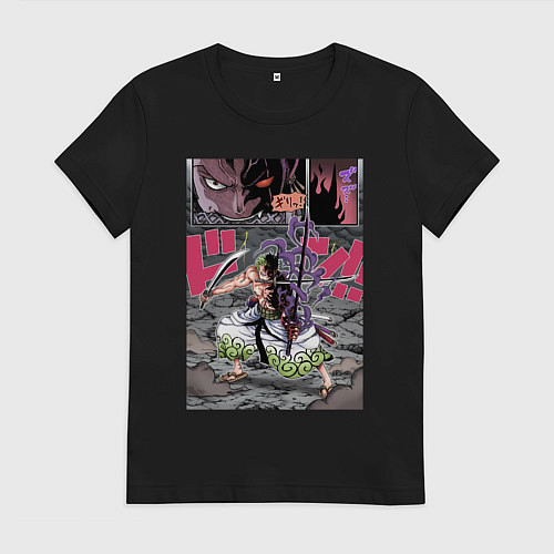 Женская футболка Ван-Пис Зоро Ророноа техника / Черный – фото 1