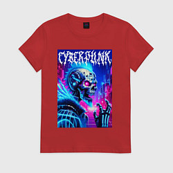 Футболка хлопковая женская Neon punk skeleton - ai art fantasy, цвет: красный