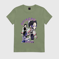 Футболка хлопковая женская Клинок рассекающий демонов Шинобу Кочо столп, цвет: авокадо