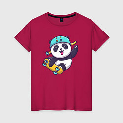 Футболка хлопковая женская Skater panda, цвет: маджента