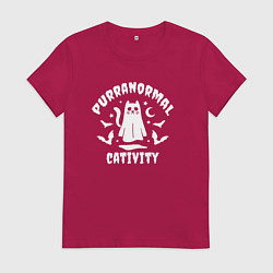 Футболка хлопковая женская Кот приведение, цвет: маджента