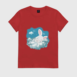 Футболка хлопковая женская Зайчик спит на облаках, цвет: красный