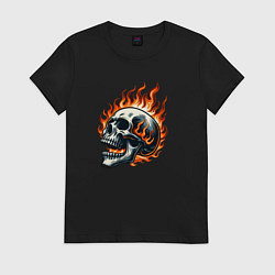 Футболка хлопковая женская Череп в огне, цвет: черный
