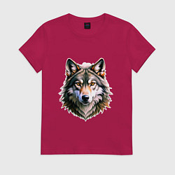 Футболка хлопковая женская Серьёзный волчара, цвет: маджента