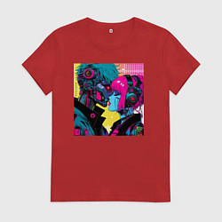 Футболка хлопковая женская Cyber love - pop art fantasy, цвет: красный