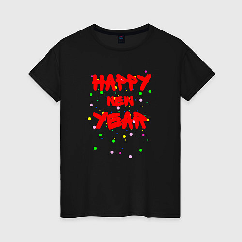 Женская футболка Happy New Year ярко-красным / Черный – фото 1