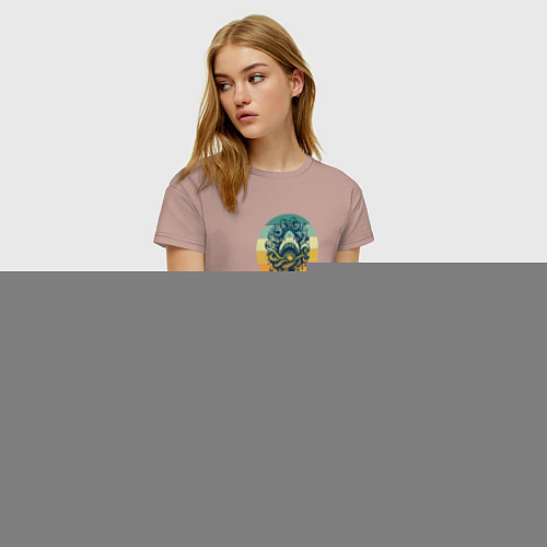 Женская футболка Акула в волнах на фоне полосок / Пыльно-розовый – фото 3