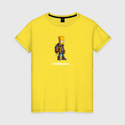 Футболка хлопковая женская Bart Simpson cyberpunk, цвет: желтый