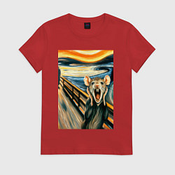 Футболка хлопковая женская Мышка кричит на картине Эдварда Мунка - мем искусс, цвет: красный