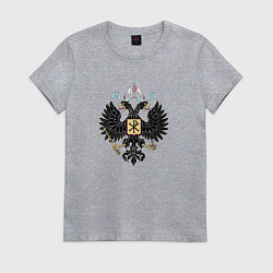 Футболка хлопковая женская Герб РФ чёрный орёл, цвет: меланж