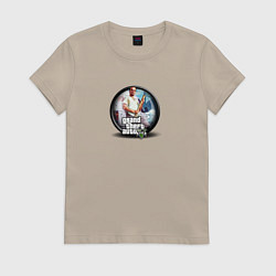 Футболка хлопковая женская Grand Theft Auto V logo game, цвет: миндальный