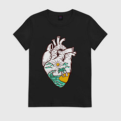 Футболка хлопковая женская Остров сердца, цвет: черный