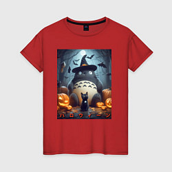Женская футболка Totoro and black cat - halloween fantasy