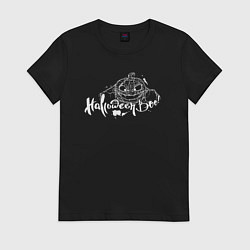 Футболка хлопковая женская Halloween - тыква, паутина, цвет: черный