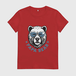Футболка хлопковая женская Папа медведь в очках, цвет: красный