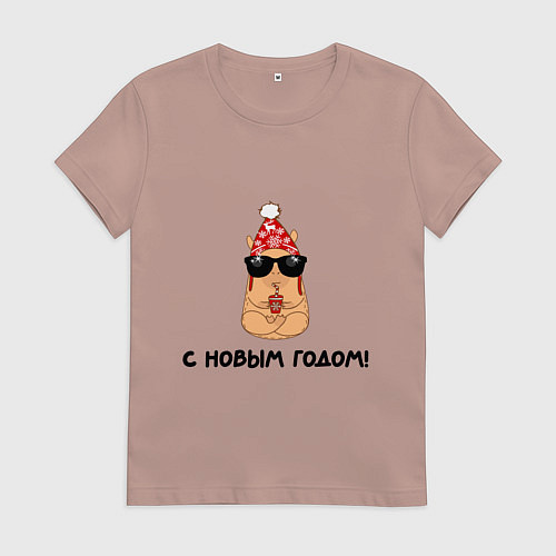 Женская футболка Мем капибара в очках: с новым годом / Пыльно-розовый – фото 1