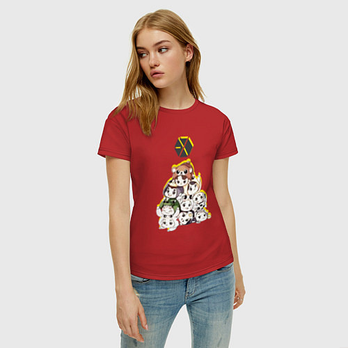 Женская футболка Exo в виде милых зверушек / Красный – фото 3