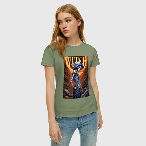 Женская футболка Костлявая ведьма - хэллоуин / Авокадо – фото 3