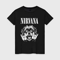 Футболка хлопковая женская Nirvana rock dog, цвет: черный