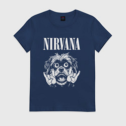 Футболка хлопковая женская Nirvana rock dog, цвет: тёмно-синий