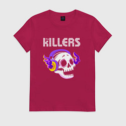 Футболка хлопковая женская The Killers - неоновый череп, цвет: маджента