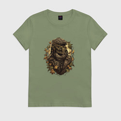 Футболка хлопковая женская Осенний хищник в кепке, цвет: авокадо