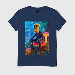 Футболка хлопковая женская Барт Симпсон сидит на сказочном грибе - нейроарт ф, цвет: тёмно-синий
