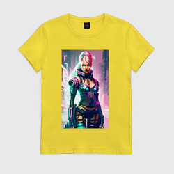 Футболка хлопковая женская Cool cyberpunk Barbie - ai art fantasy, цвет: желтый