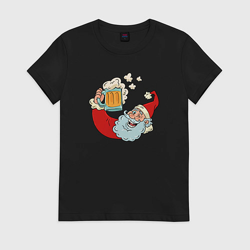 Женская футболка Санта с пивасиком / Черный – фото 1