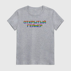 Футболка хлопковая женская Открытый геймер лого, цвет: меланж