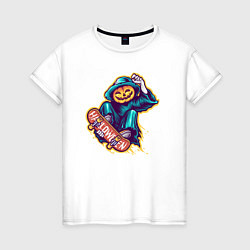 Футболка хлопковая женская Halloween skater, цвет: белый