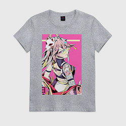 Футболка хлопковая женская Геншин Яэ Мико Гудзи Яэ, цвет: меланж