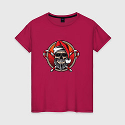 Футболка хлопковая женская Skull Santa, цвет: маджента