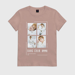 Футболка хлопковая женская Bang chan stray kids cute, цвет: пыльно-розовый