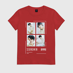 Футболка хлопковая женская Seungmin stray kids cute, цвет: красный