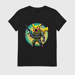 Футболка хлопковая женская Cool Pikachu - special forces, цвет: черный