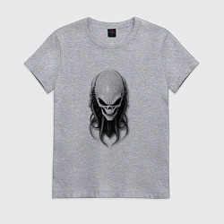 Футболка хлопковая женская Зловещий череп с щупальцами, цвет: меланж