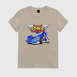 Футболка хлопковая женская Cool hedgehog - Sonic racing team, цвет: миндальный