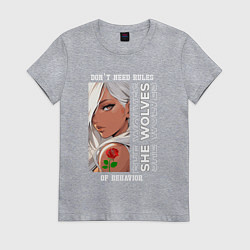 Футболка хлопковая женская Девушка из аниме с розой, цвет: меланж