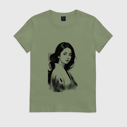 Женская футболка Азиатская девушка в кимоно / Авокадо – фото 1