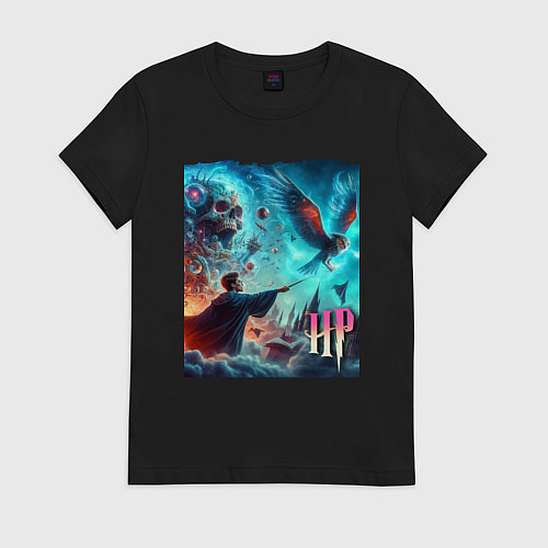 Женская футболка Harry Potter and owl - ai art fantasy / Черный – фото 1