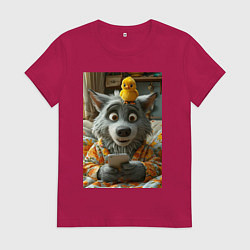 Футболка хлопковая женская Волк и цыпа, цвет: маджента