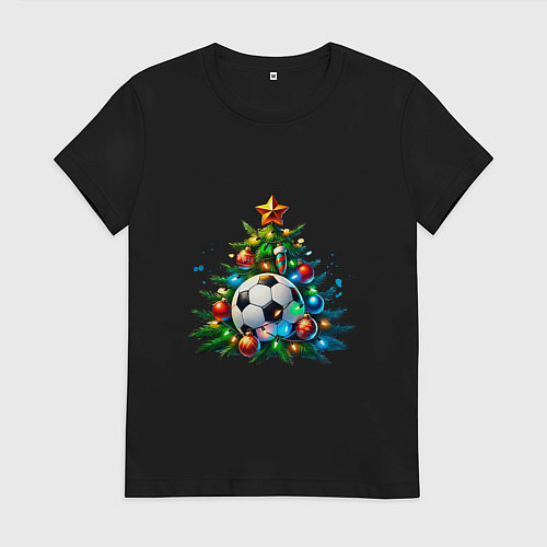 Женская футболка Новогодняя футбольная елка / Черный – фото 1