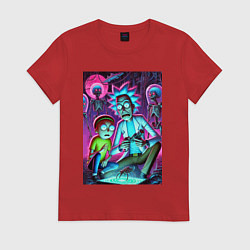 Футболка хлопковая женская Рик и Морти изучают инопланетное насекомое, цвет: красный