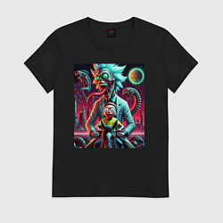 Футболка хлопковая женская Кошмарный сон Морти - нейроарт, цвет: черный