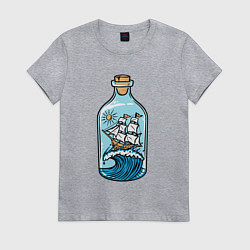 Футболка хлопковая женская Парусник в бутылке, цвет: меланж