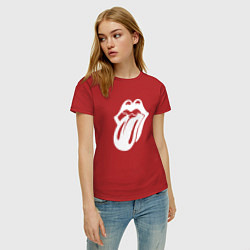 Футболка хлопковая женская Rolling Stones - white logo, цвет: красный — фото 2